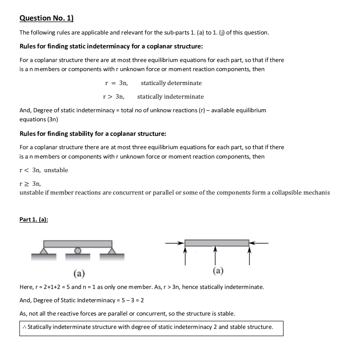 Solved: 1. Classify Each Of The Structures As Statically Determinate ...