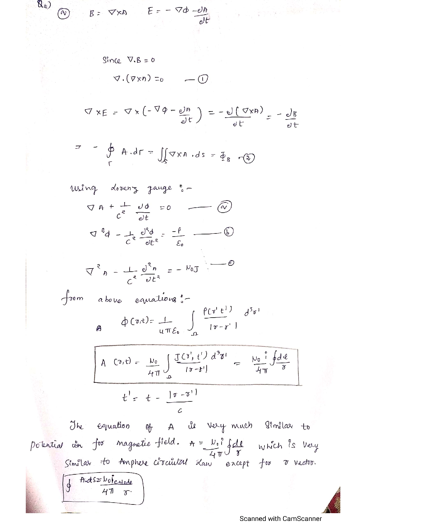 Solved: In the Lorenz gauge, the solution for the magnetic vector ...