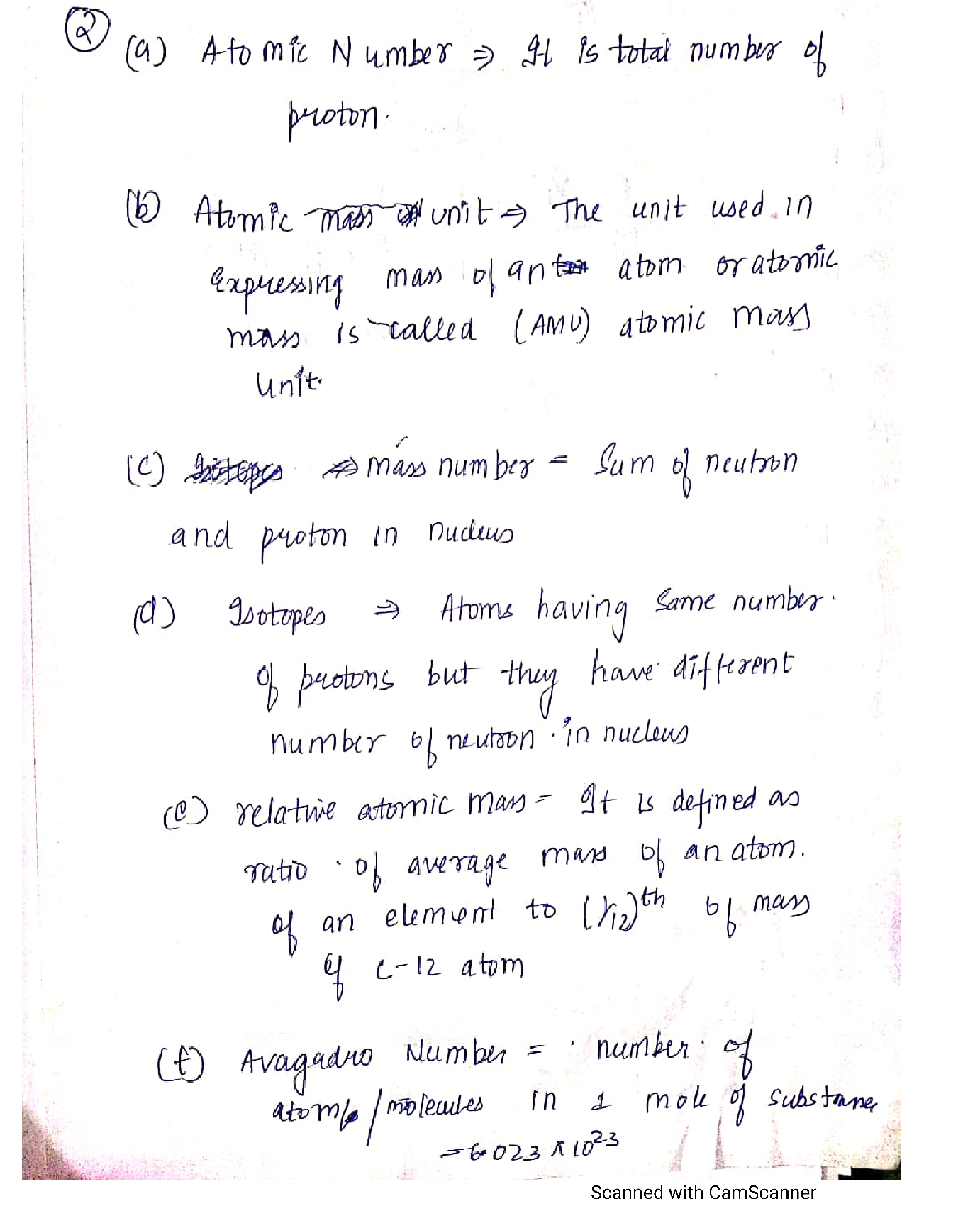 Solved 2. Define a) atomic number, b) atomic mass unit (amu), c) mass