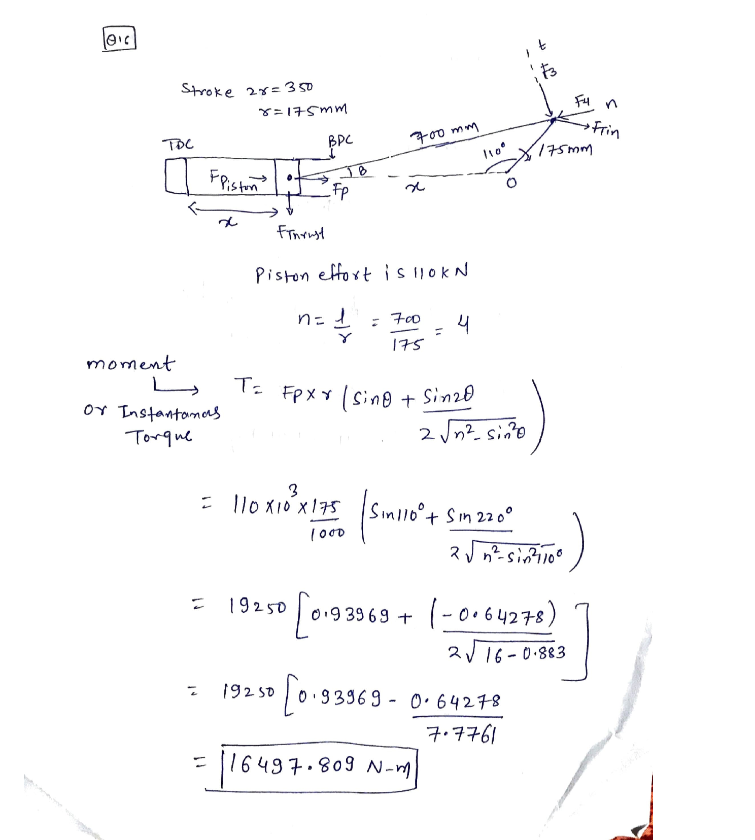 Solved A reciprocating engine has a 350 mm stroke and a connecting rod